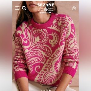 Sezane Fuchsia and Cream Patterned Sweater